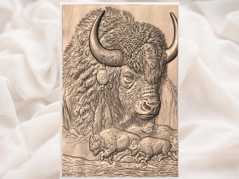Native Buffalo 3D Relief STL view 3