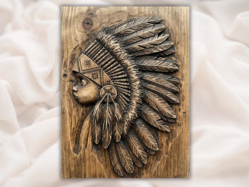 Native Headdress Portrait 3D Relief STL bas-relief STL