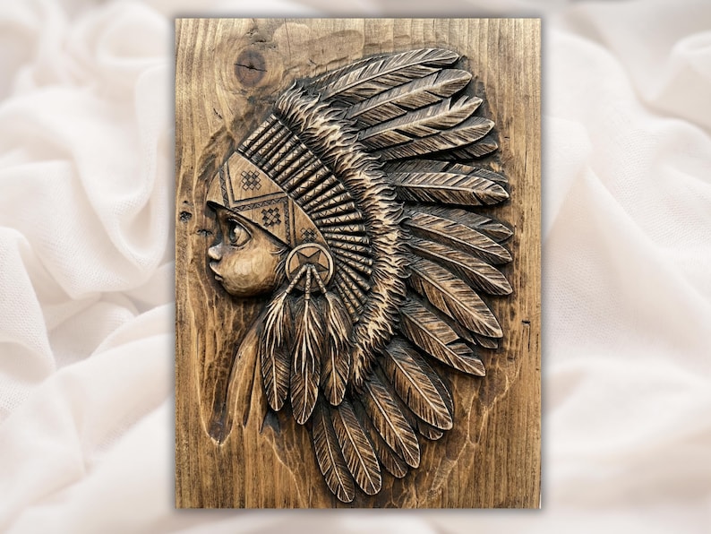Native Headdress Portrait 3D Relief STL bas-relief STL design
