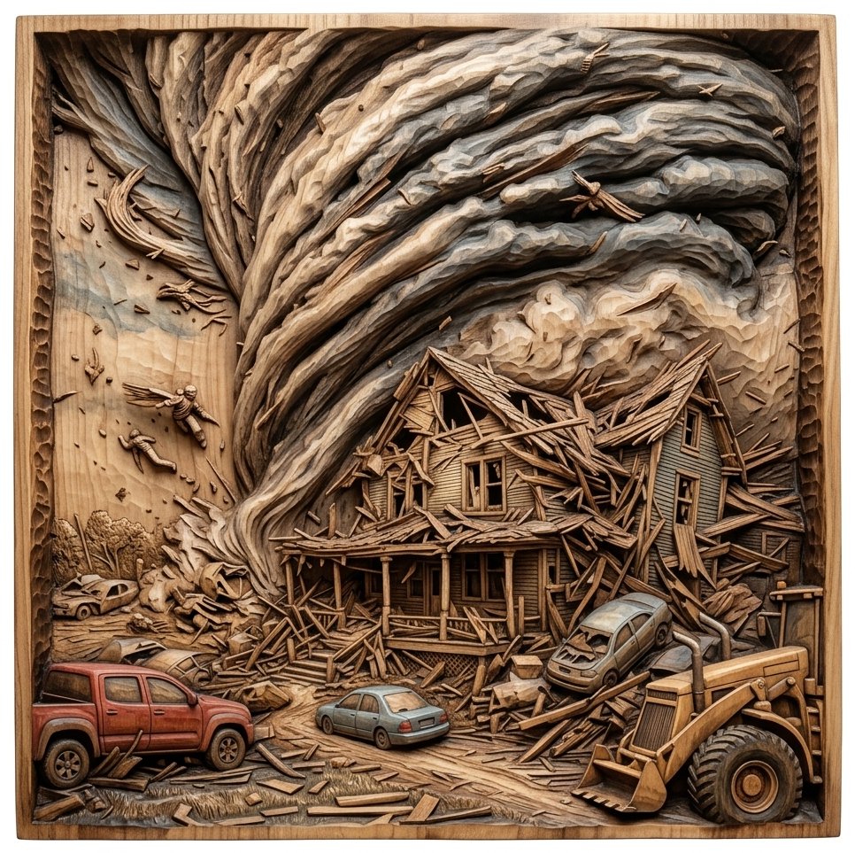 Nature's Fury Tornado Storm Scene CNC Relief STL bas-relief STL design