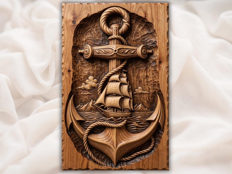 Nautical Anchor Ship 3D Relief STL for CNC Router bas-relief STL