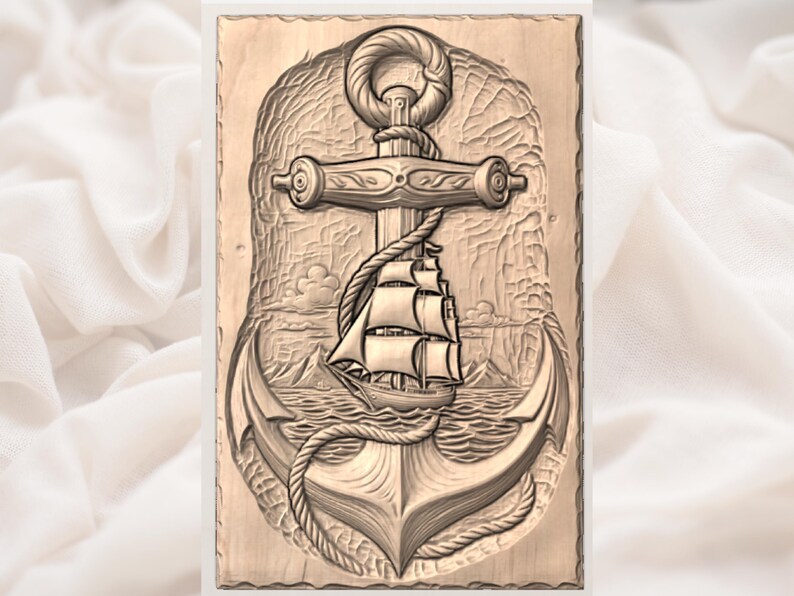 Nautical Anchor Ship 3D Relief STL for CNC Router view 2