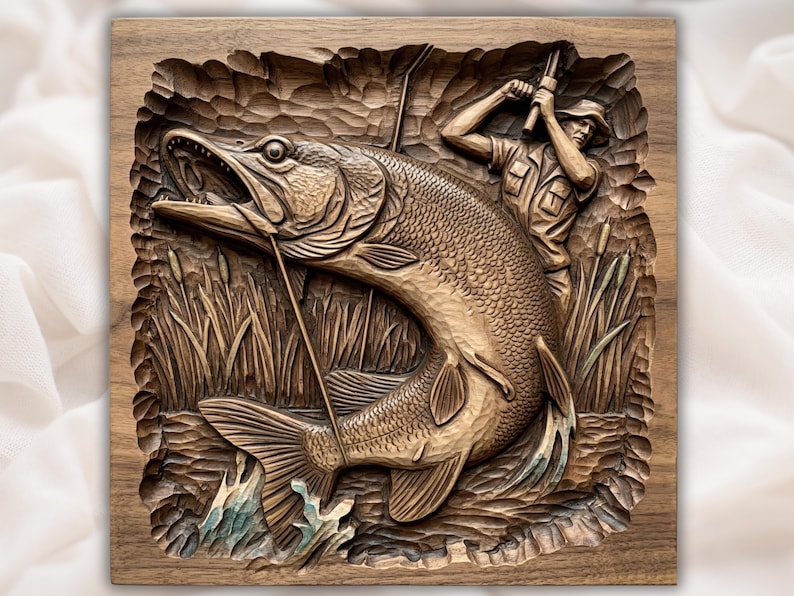Northern Pike Fishing 3D Relief STL bas-relief STL