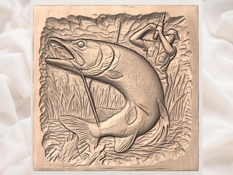 Northern Pike Fishing 3D Relief STL view 2
