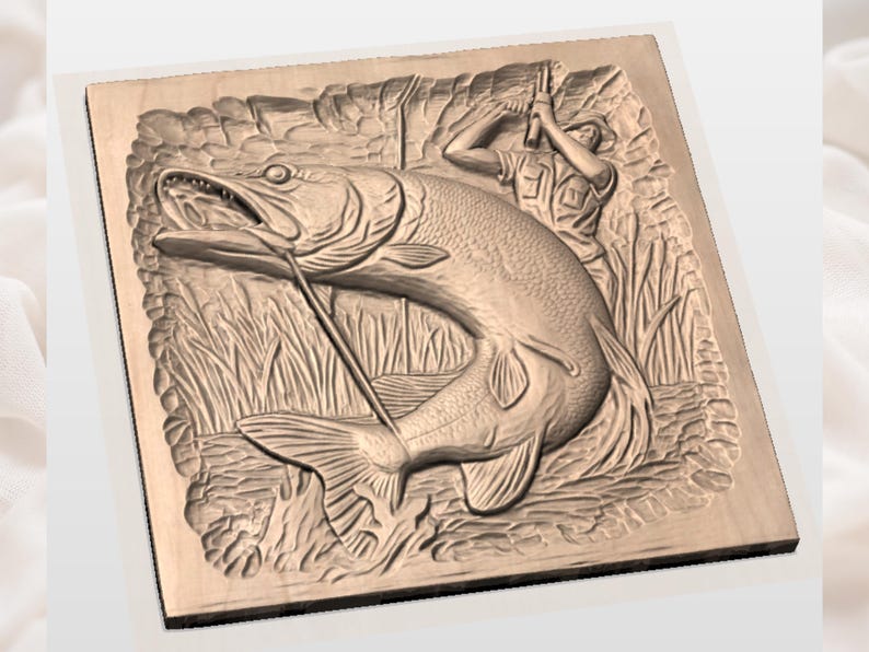 Northern Pike Fishing 3D Relief STL view 3
