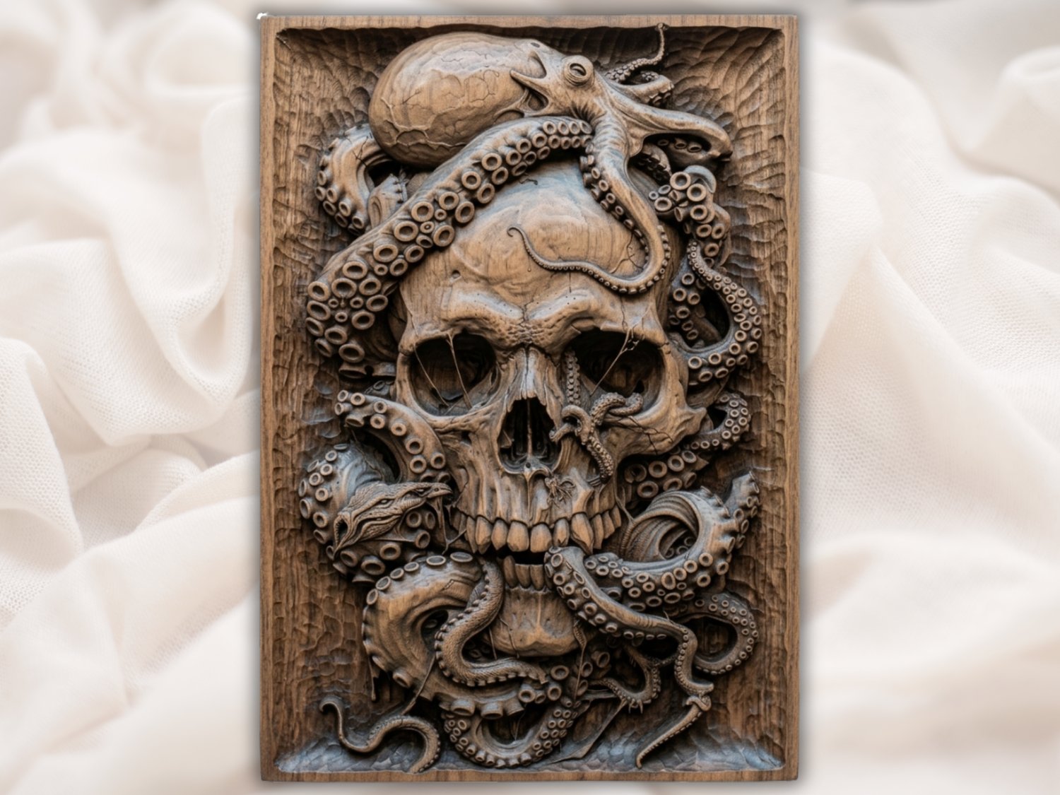 Oceanic Kraken Skull Maritime CNC Relief STL view 3