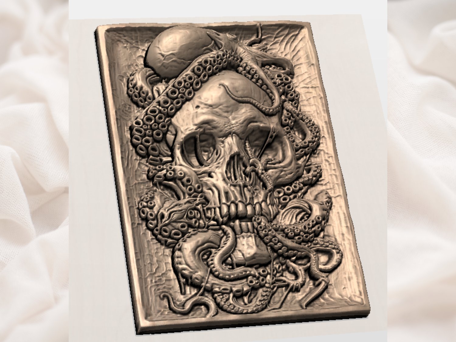 Oceanic Kraken Skull Maritime CNC Relief STL view 4