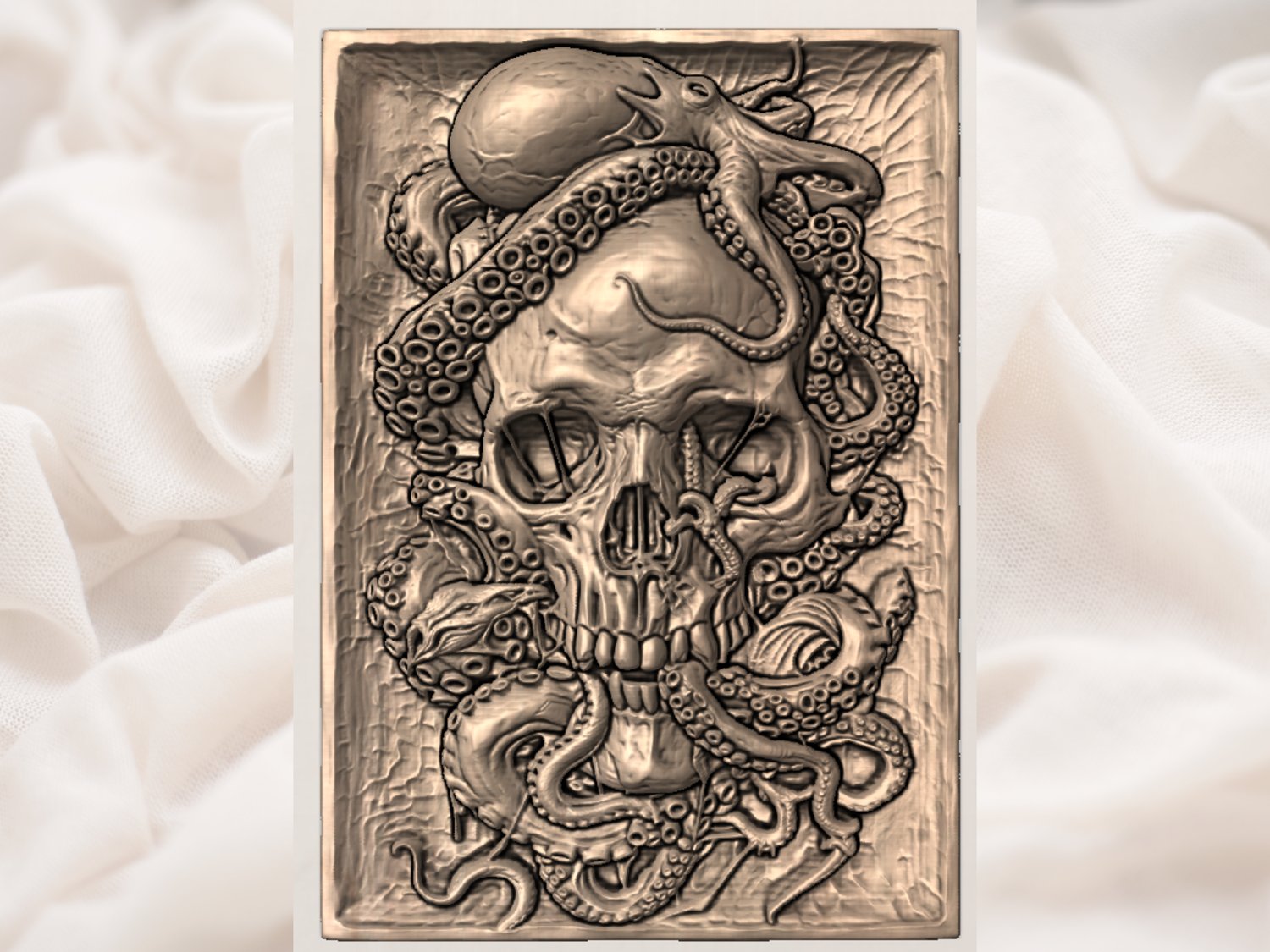 Oceanic Kraken Skull Maritime CNC Relief STL view 5