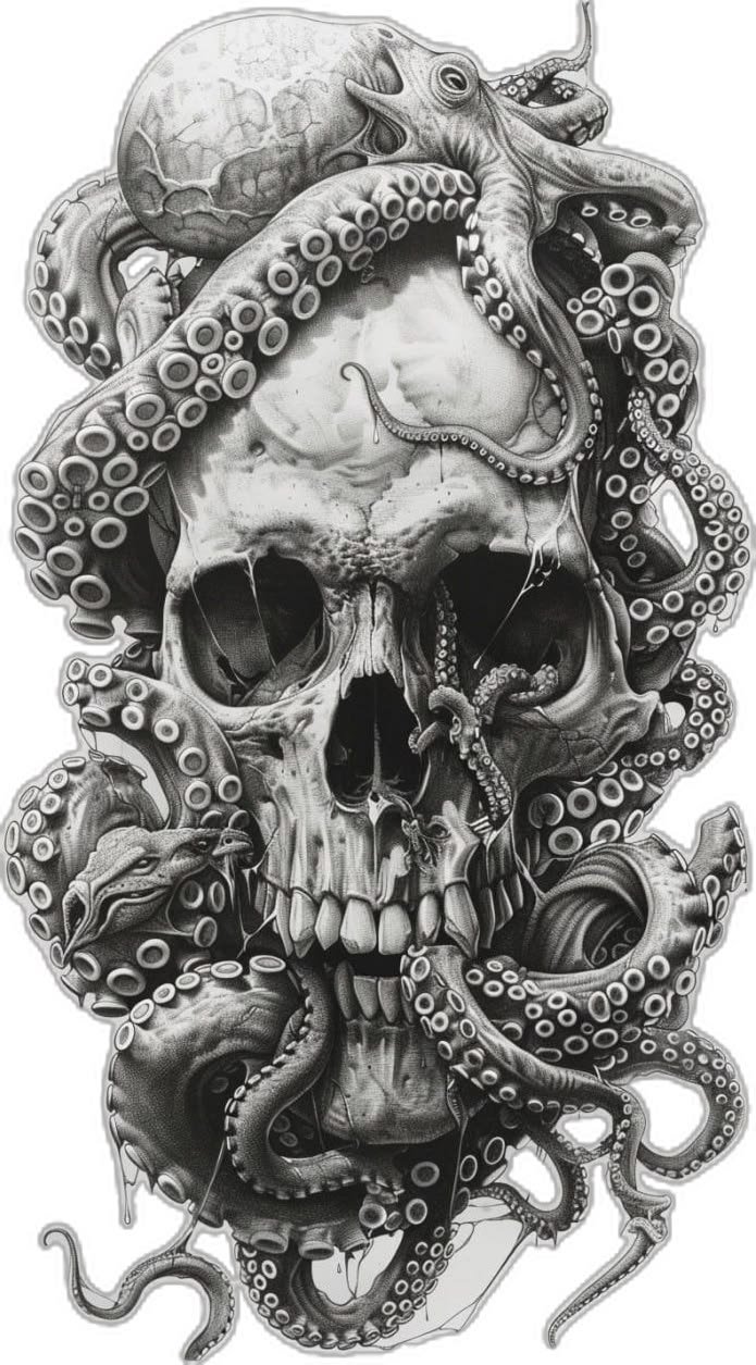 Oceanic Kraken Skull Maritime CNC Relief STL view 6