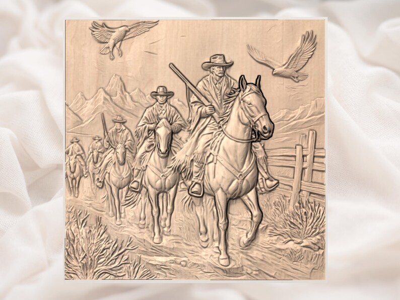Western Cowboy Street bas Relief STL view 2
