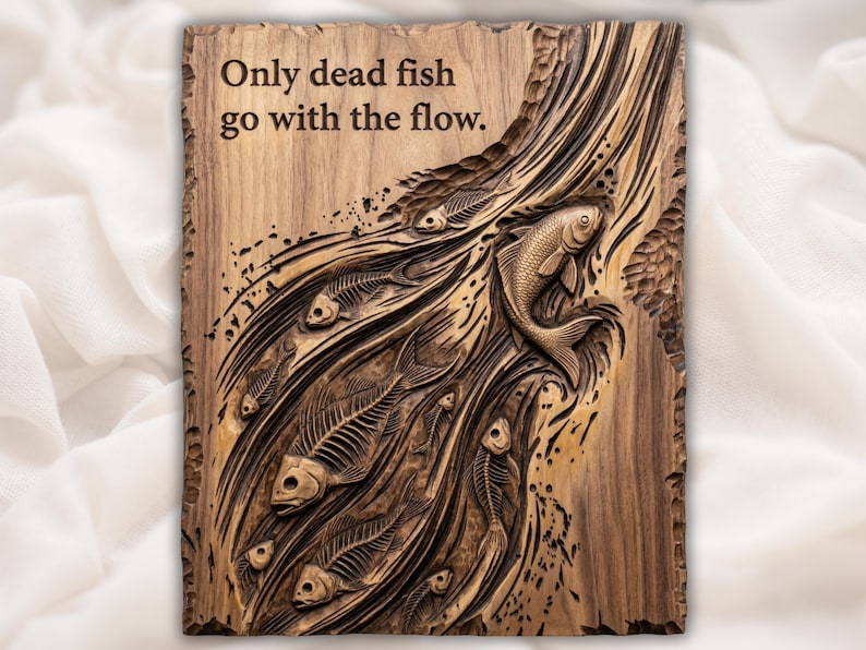 Only Dead Fish Go With the Flow STL bas-relief STL