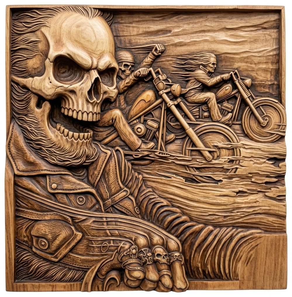 Outlaw Biker Skull Motorcycle CNC Relief STL bas-relief STL design