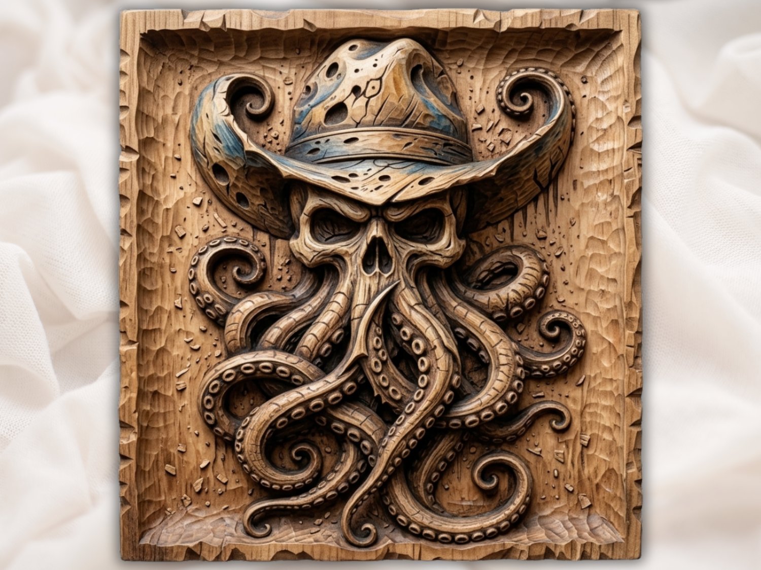 Outlaw Cowboy Kraken Skull CNC Relief STL view 3