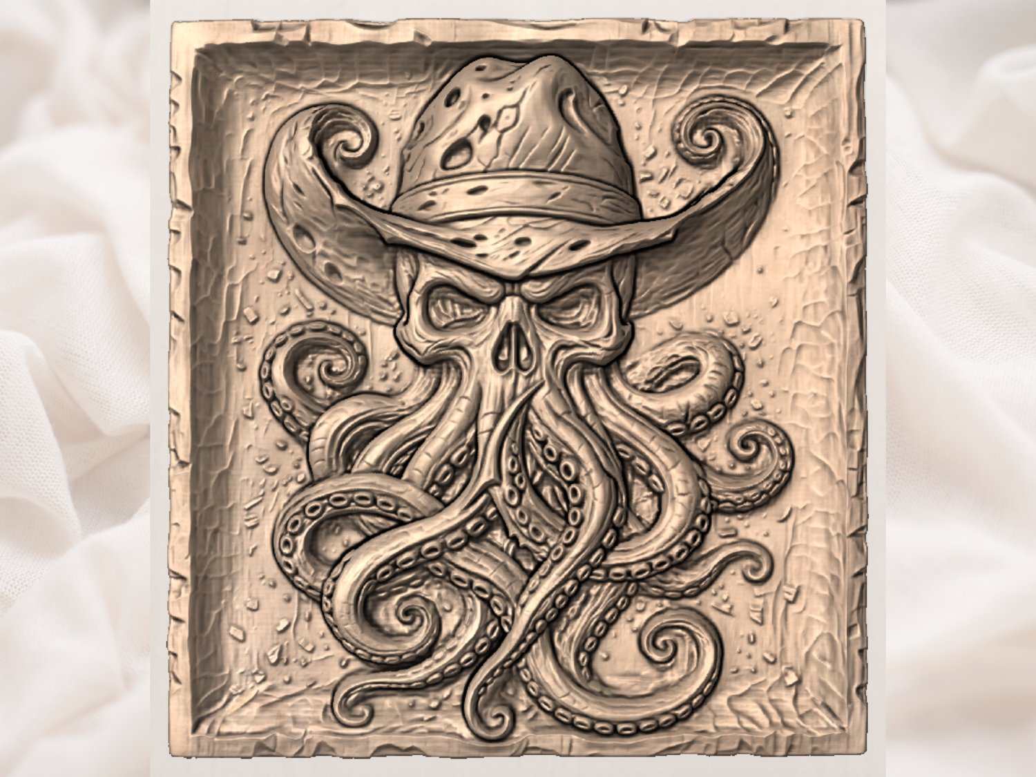 Outlaw Cowboy Kraken Skull CNC Relief STL view 4
