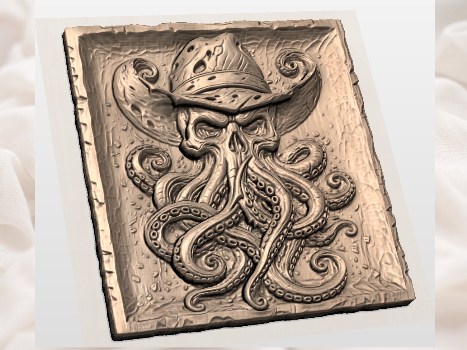 Outlaw Cowboy Kraken Skull CNC Relief STL view 5