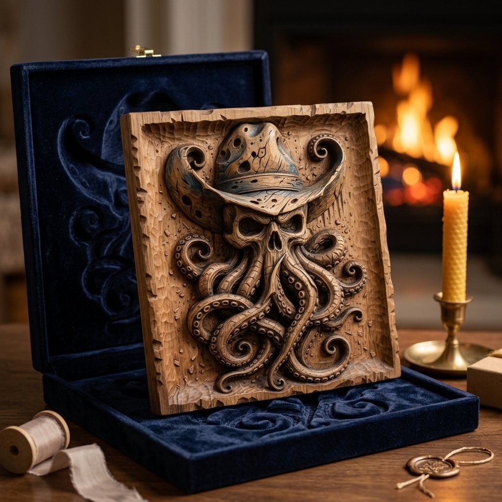 Outlaw Cowboy Kraken Skull CNC Relief STL view 9