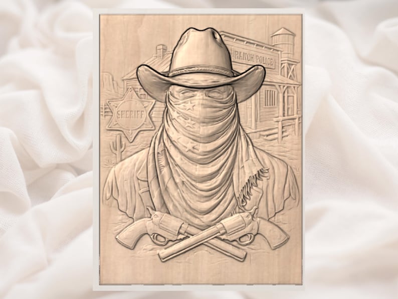 Outlaw Sheriff Cowboy 3D Relief STL view 3