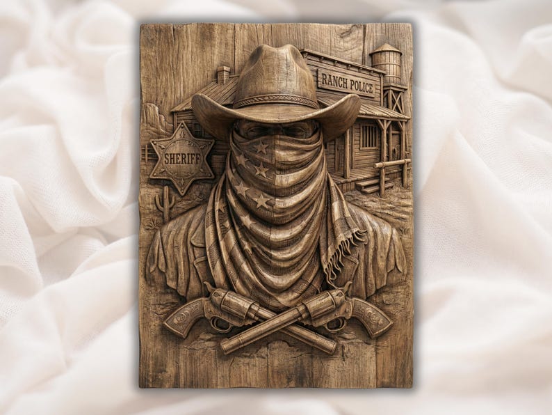 Outlaw Sheriff Cowboy 3D Relief STL bas-relief STL design
