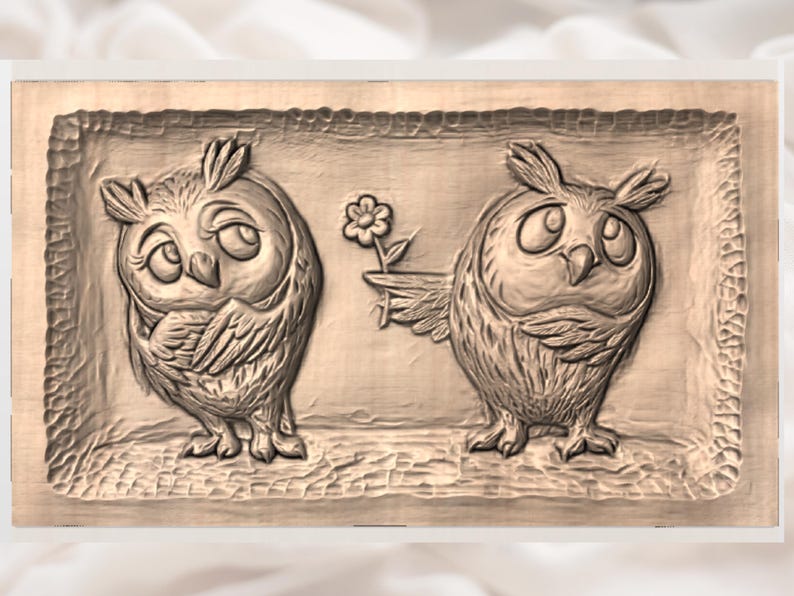 Owl Couple 3D Relief STL view 2