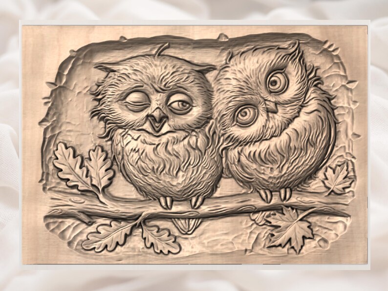 Owl Couple 3D Relief STL view 2