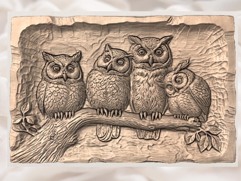 Owl Family Relief STL view 3