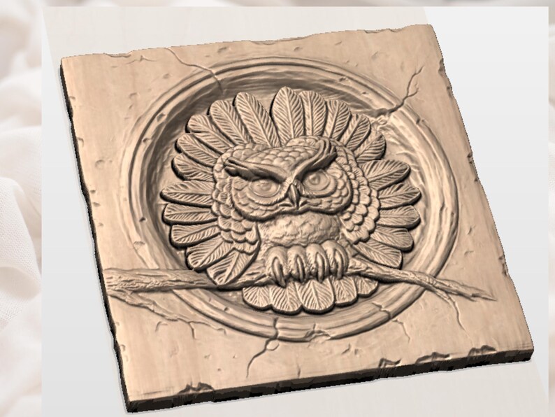 Owl Relief STL view 2
