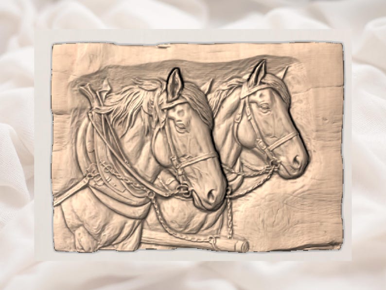 Pair of Horses STL Relief view 2