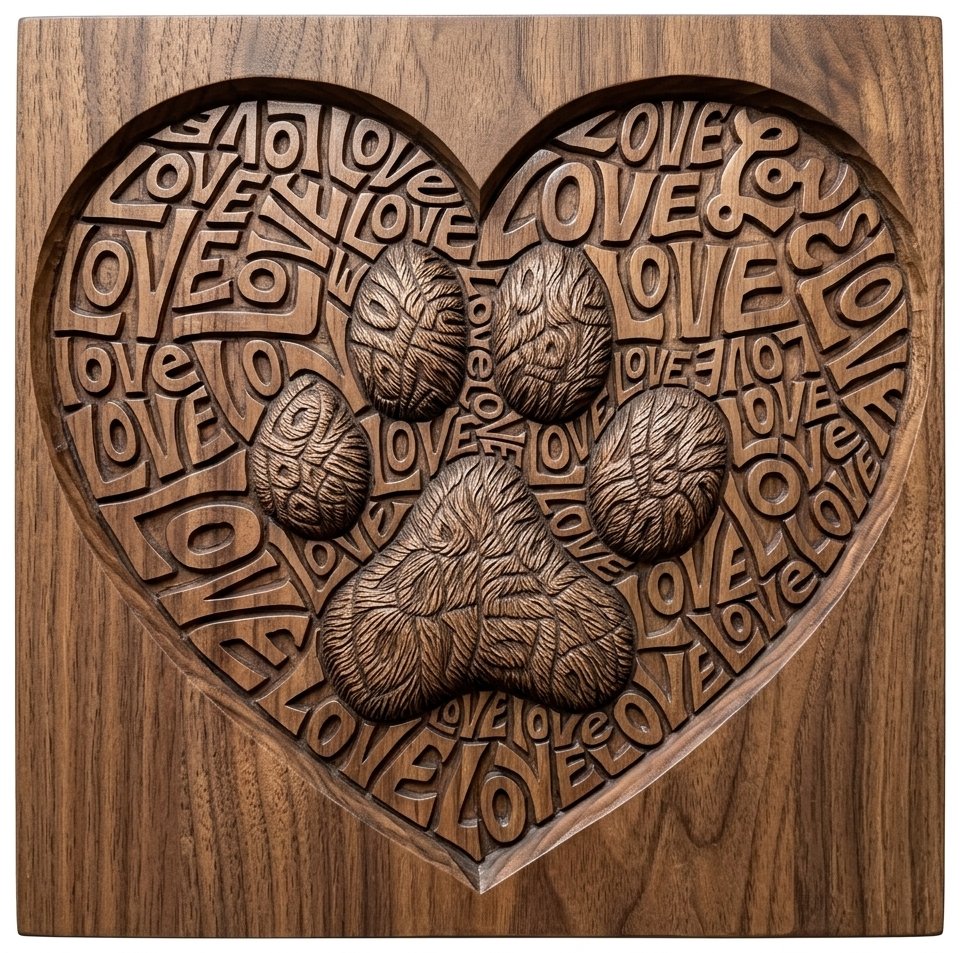 Paw Print Heart Love Sign CNC Relief STL bas-relief STL design