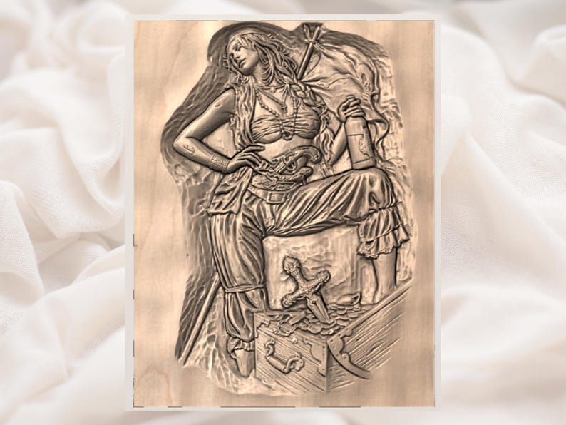 Pirate Girl 3D Relief STL view 2