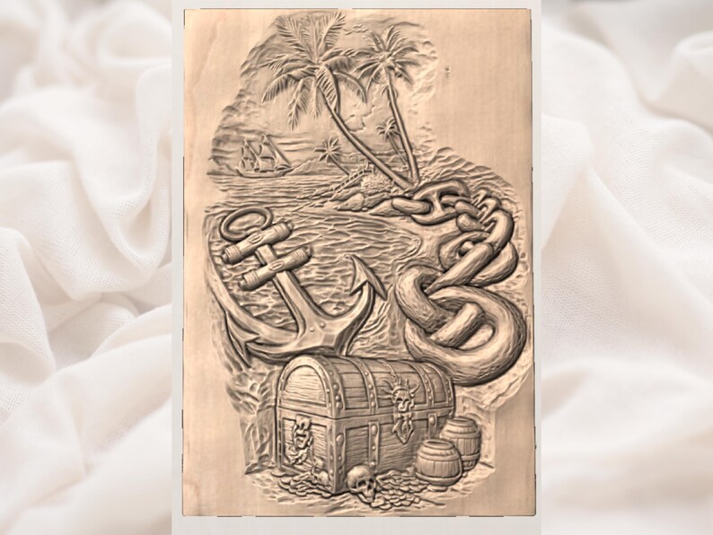 Pirate Treasure Island 3D Relief STL view 3