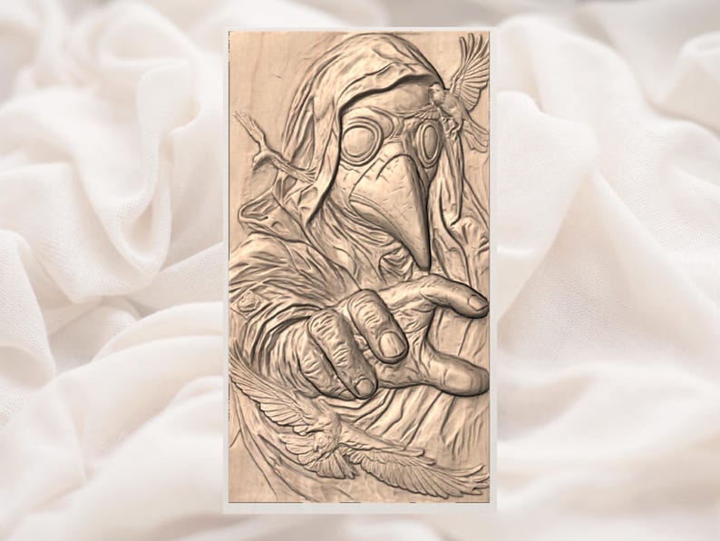 Plague Doctor 3D Relief STL view 2