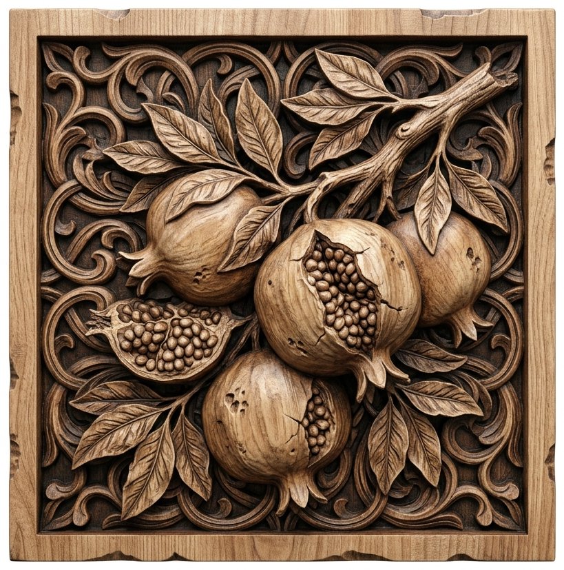 Pomegranate Botanical Harvest CNC Relief STL bas-relief STL design