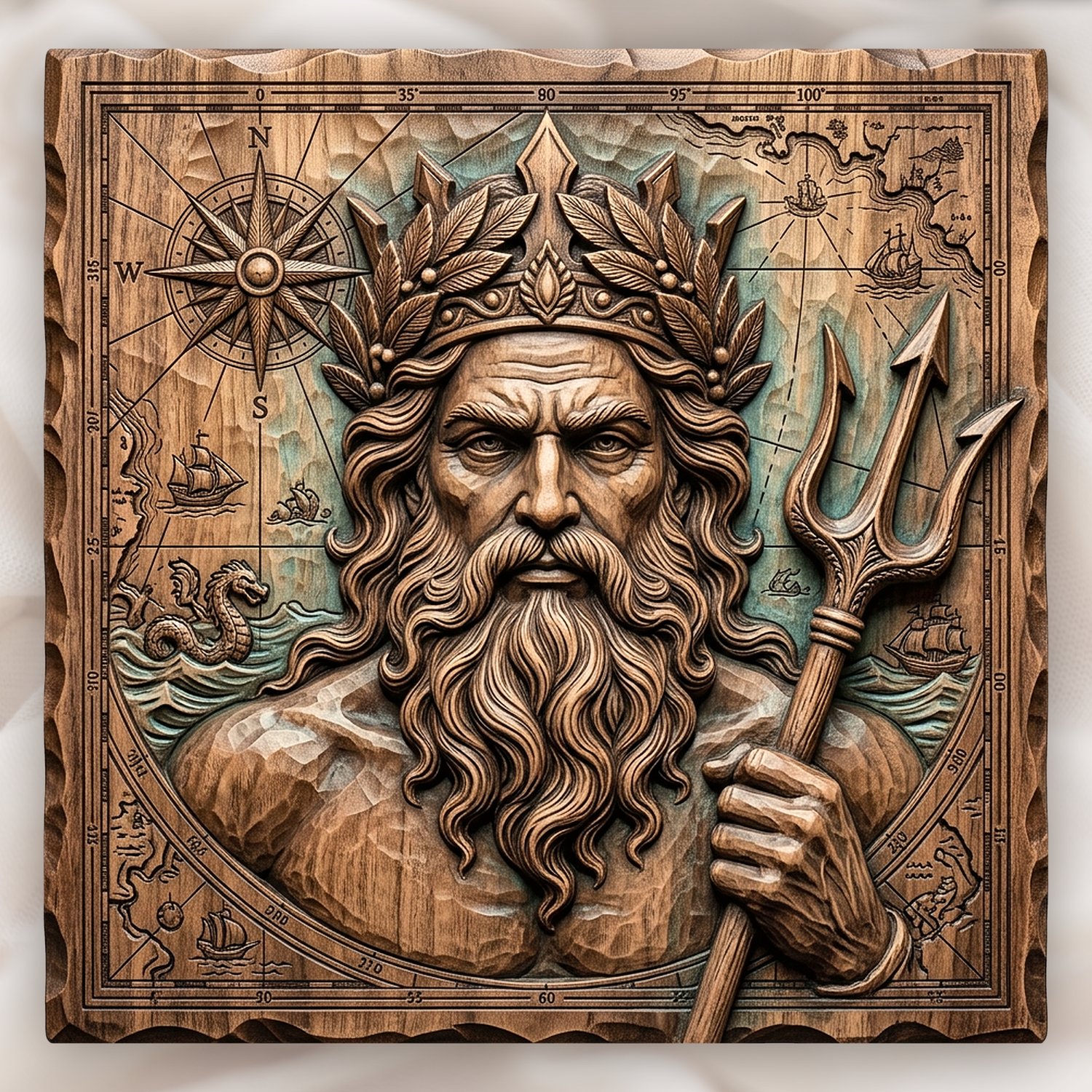 Poseidon Neptune Sea God Nautical Map CNC Relief STL