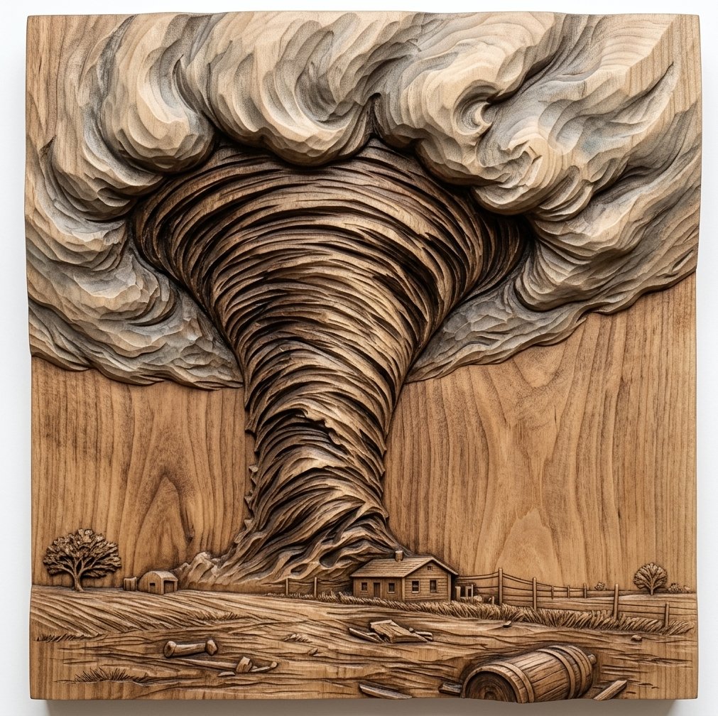 Powerful Tornado Storm Farmhouse Scene CNC Relief STL bas-relief STL design