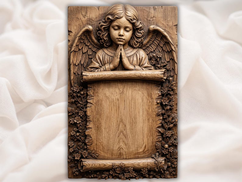 Praying Angel Plaque STL bas-relief STL design