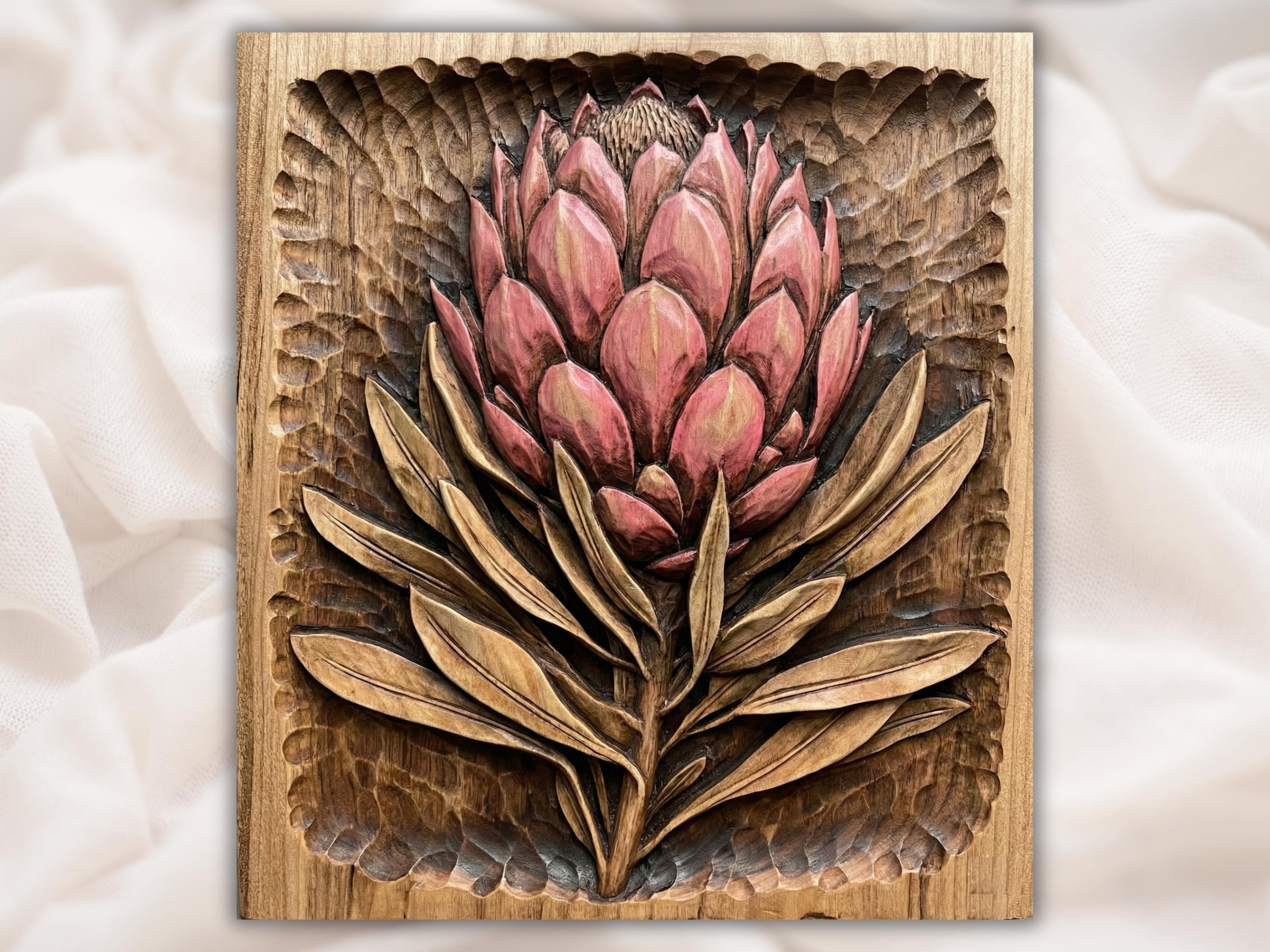 King Protea in Full Bloom Bas-Relief STL Carving bas-relief STL design