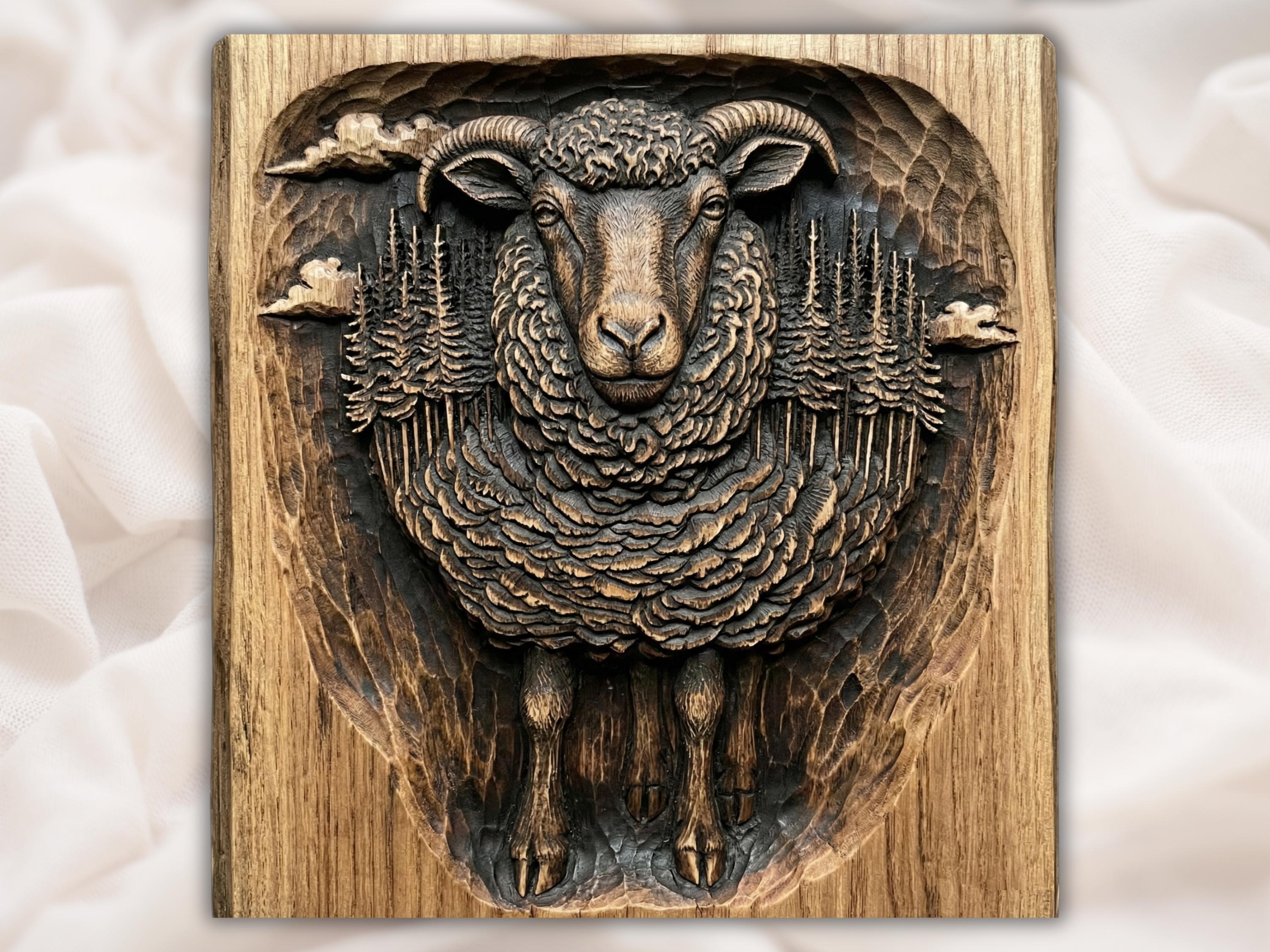 Standing Woolly Ram STL Bas-Relief Farm Animal Wood Carving bas-relief STL design