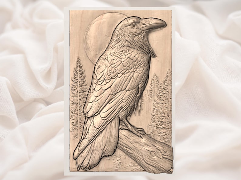 Raven Bird 3D Relief STL view 2