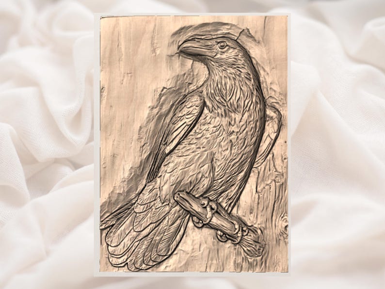 Raven Bird 3D Relief STL view 2