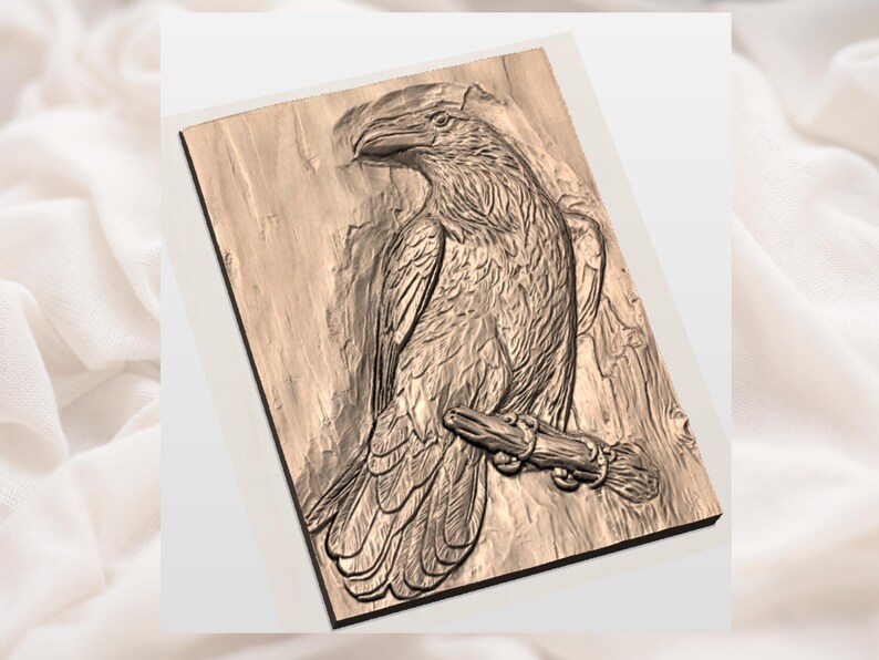 Raven Bird 3D Relief STL view 3