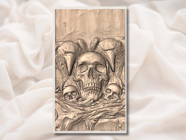 Raven Skull Gothic 3D Relief STL view 3