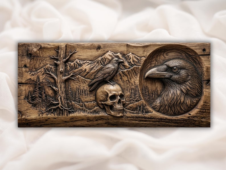 Raven Skull Relief STL bas-relief STL