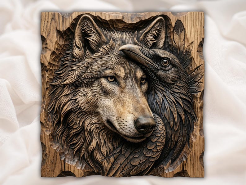 Raven Wolf STL bas-relief STL