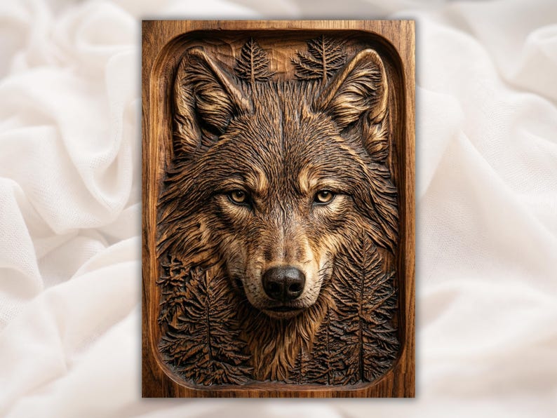 Realistic Wolf Face 3D STL File bas-relief STL