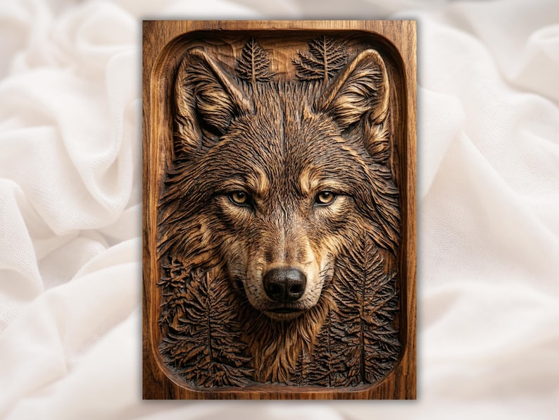 Realistic Wolf Face 3D STL File bas-relief STL design