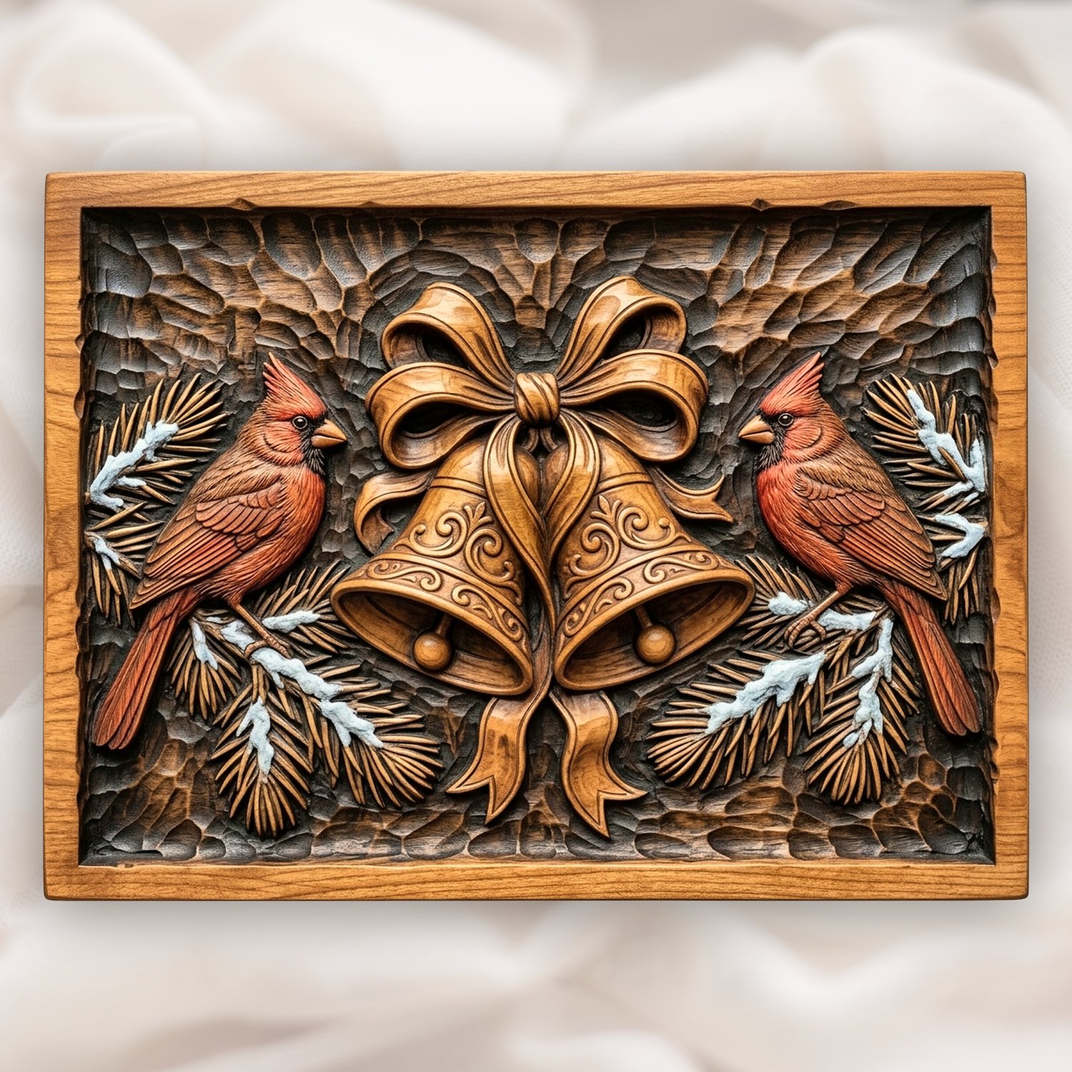 Red Cardinal Winter Birds Christmas Bell CNC Relief STL