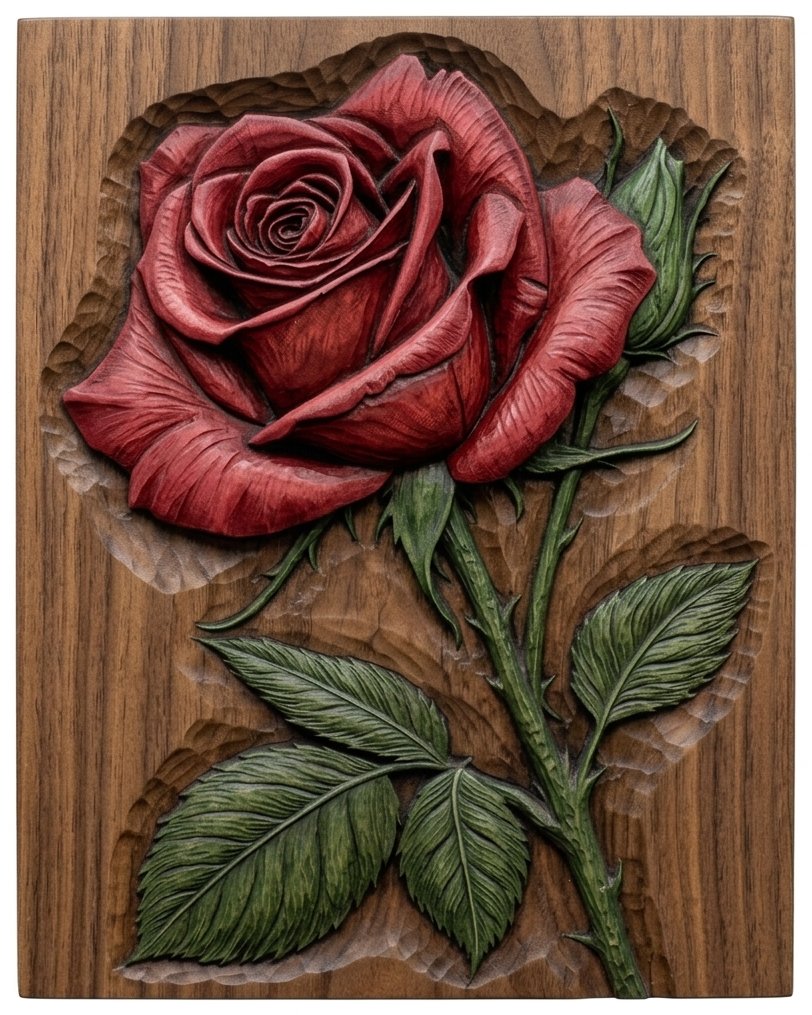 Red Rose Floral Wood Carving CNC Relief STL view 2