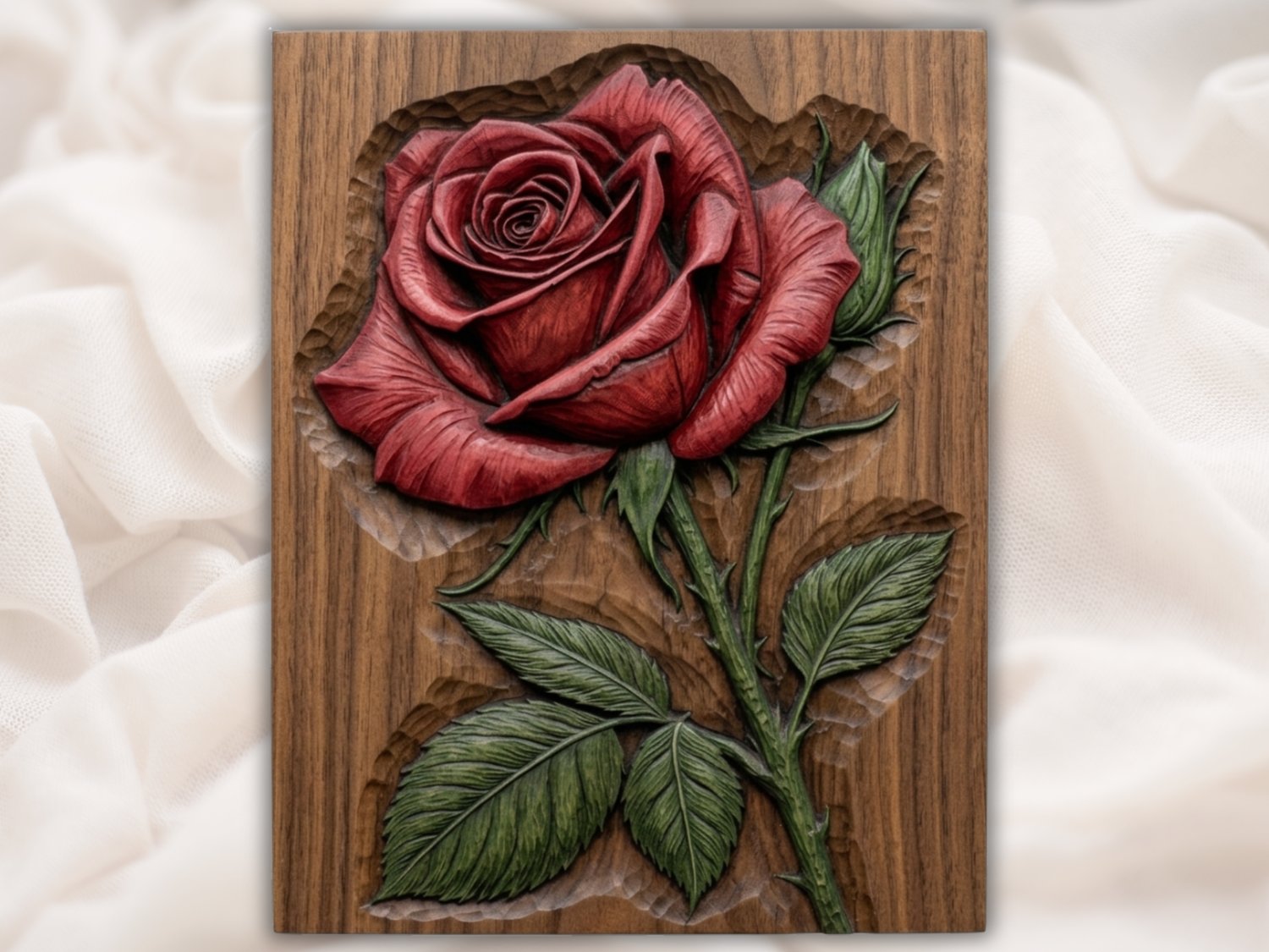 Red Rose Floral Wood Carving CNC Relief STL view 3