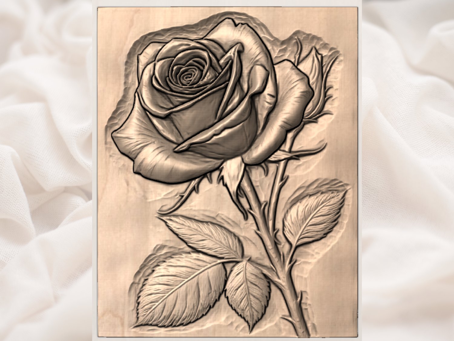 Red Rose Floral Wood Carving CNC Relief STL view 4