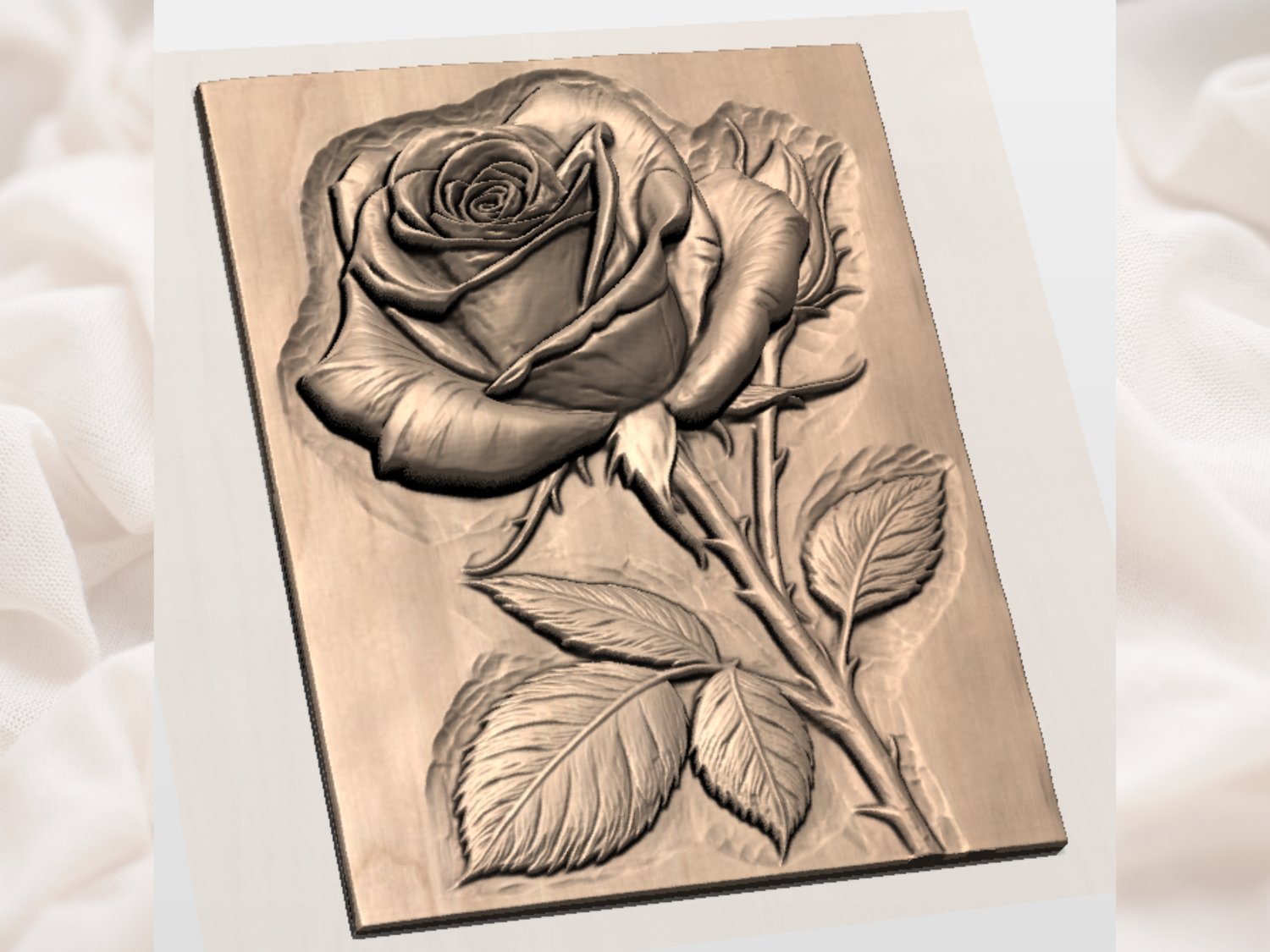 Red Rose Floral Wood Carving CNC Relief STL view 5